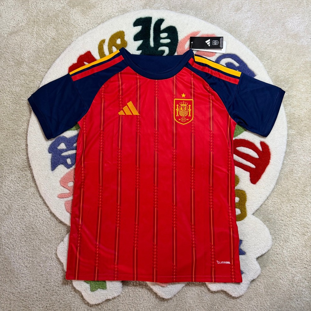 Adidas Spain National Team Soccer Jersey Red Navy Slim Fit NWT Mens Medium